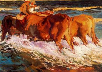 華金 索羅利亞 巴斯蒂達 Oxen in the sea, study for Sun of afternoon